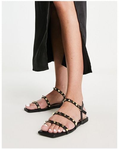 Truffle Collection Studded Strappy Flat Sandals - Black