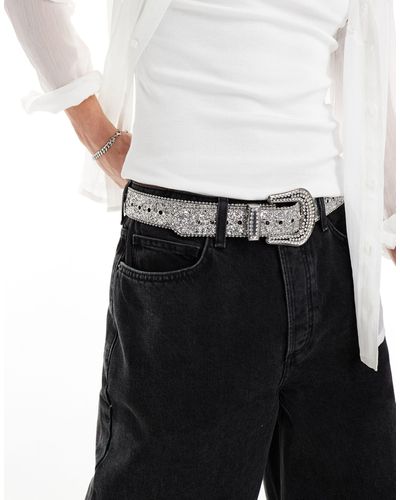 ASOS Faux Leather Western Belt With Crystal And Glitter - Black