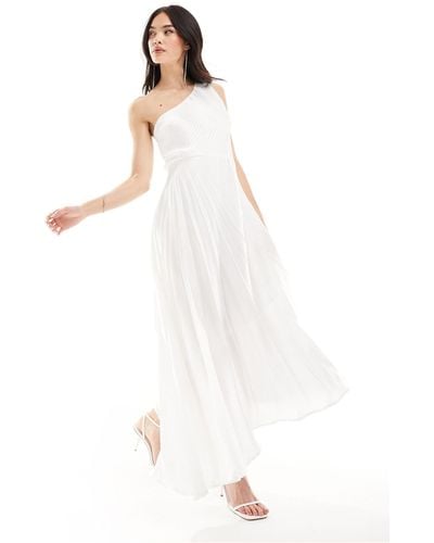 Y.A.S Bridal One Shoulder Pleated Dress With Asymmetric Hem - White