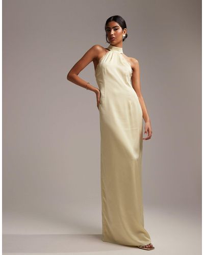 ASOS Bridesmaids Lace Detail Halter Column Maxi Dress - Natural