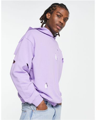 ASOS Oversized Hoodie With Distressing - Purple