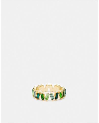 ASOS Baguette Ring With Tonal Green Stones - White