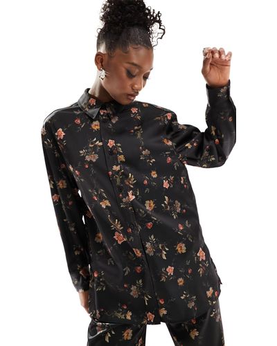 AllSaints Louisa tanana - chemise en satin à fleurs - Noir