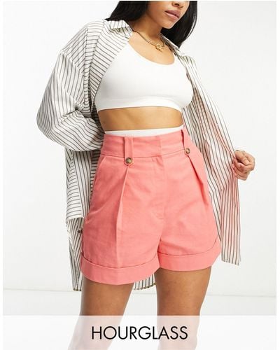 ASOS Hourglass Mom Short With Waist Tabs With Linen - Pink