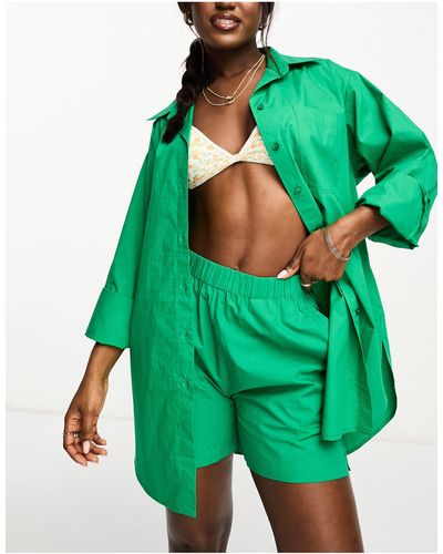 Lindex – locker geschnittenes strandhemd aus popeline - Grün