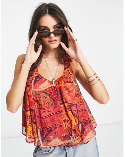 Free People Printed Sleeveless Blouse - Red