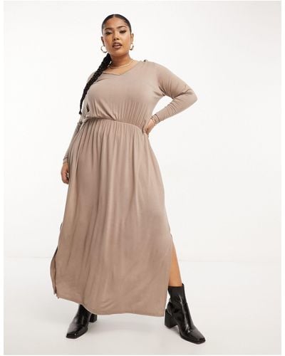 Yours Exclusive Long Sleeve Smock Midi Dress - Natural