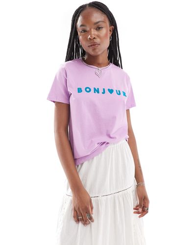 French Connection Camiseta lila con estampado "bonjour" - Morado