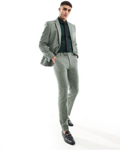 ASOS Slim Fit Wool Mix Suit Trousers - Green