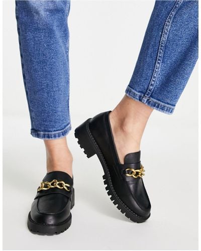 London Rebel Chunky Loafers With Chain - Black