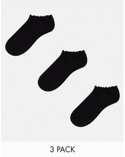 ASOS Confezione da 3 paia di calzini corti neri con volant sui bordi - Nero