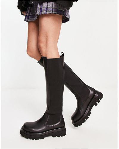NA-KD Leather Chunky Knee Boots - Black