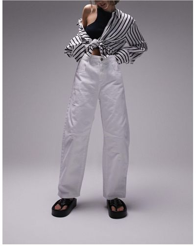 Topshop Unique Pantaloni a fondo ampio bianchi con linguetta sul retro - Grigio