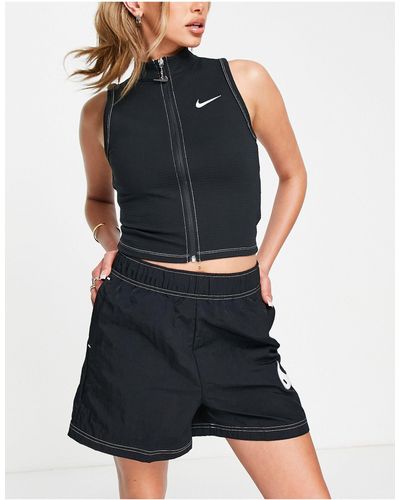 Nike Swoosh High Waisted Loose Shorts - Black