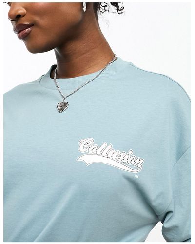 Collusion Unisex - t-shirt con logo stile college - Blu
