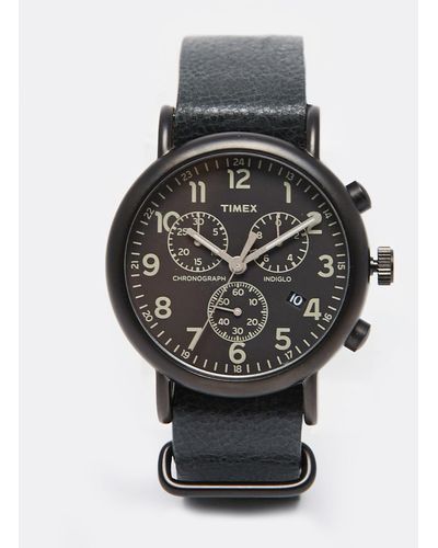 Timex Weekender Chronograph Oversized Leather Watch - Grey