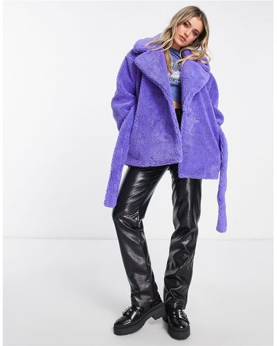 Miss Selfridge Oversized Belted Faux Fur Coat - Purple
