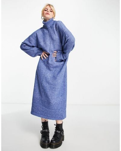 Object Roll Neck Knitted Midi Dress - Blue
