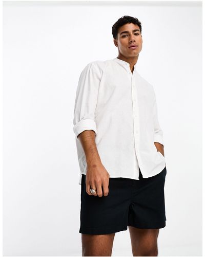 SELECTED Grandad Collar Linen Shirt - White