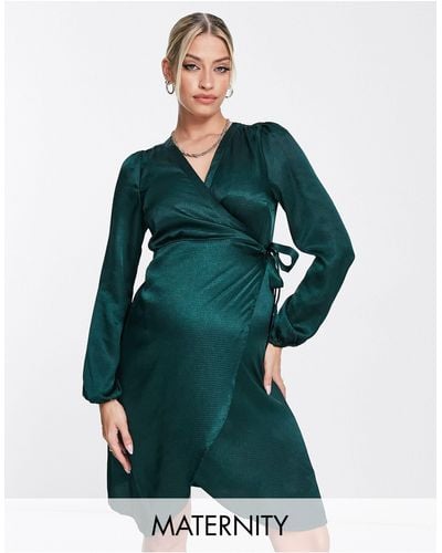 Vero Moda Satin Wrap Mini Dress - Green