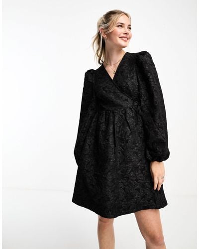Monki Long Sleeve Jacquard Print Mini Dress - Black