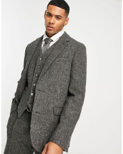 Noak Harris Tweed Slim Suit Jacket - Grey