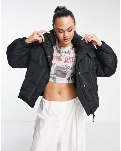 Sixth June Oversized Cropped Hooded Puffer Jacket - Black