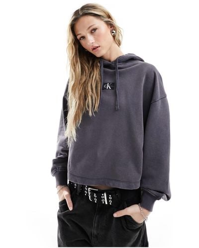 Calvin Klein Washed Woven Label Hoodie - Grey