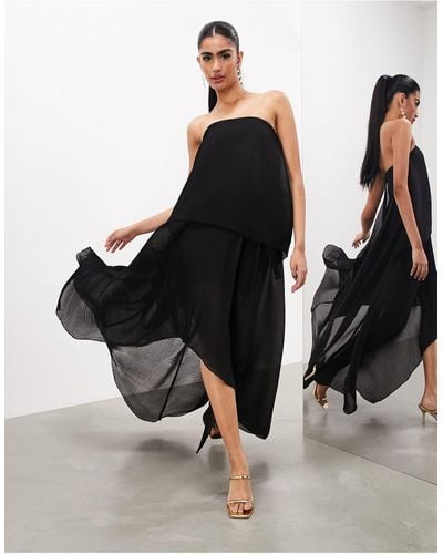 ASOS Plisse Bandeau High Low Maxi Dress - Black