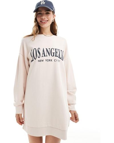 ASOS Oversized Sweat Dress With Los Angeles Graphic - White