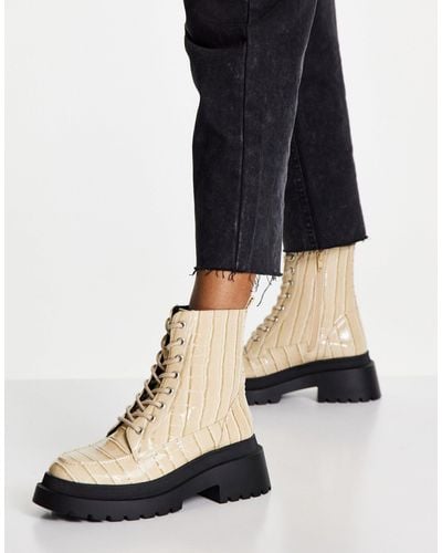 TOPSHOP Kara Chunky Croc Lace Up Boot - White