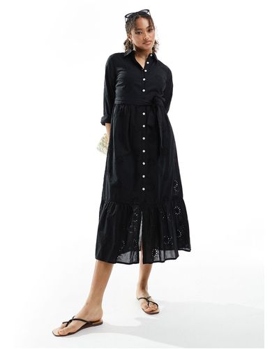 New Look Broderie Detail Shirt Midi Dress - Black