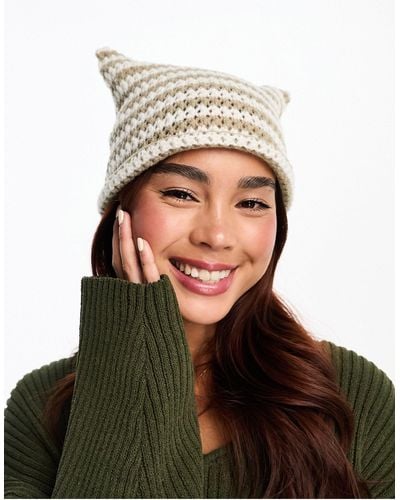 Daisy Street Knitted Square Beanie - White
