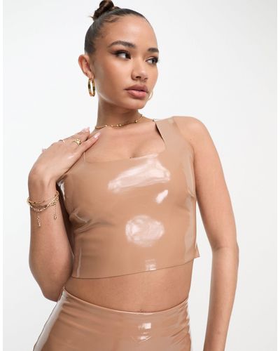 Commando Co-ord Faux Patent Leather Crop Top - Brown