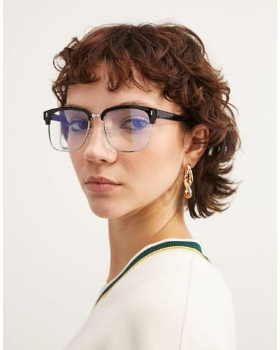 ASOS Clear Lens Retro Glasses With Blue Light Lens - Brown