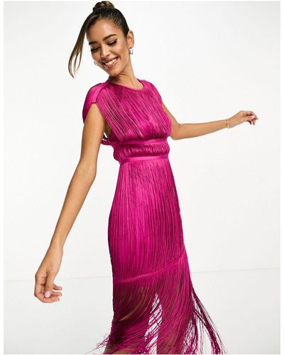 ASOS High Neck Fringe Maxi Dress - Pink