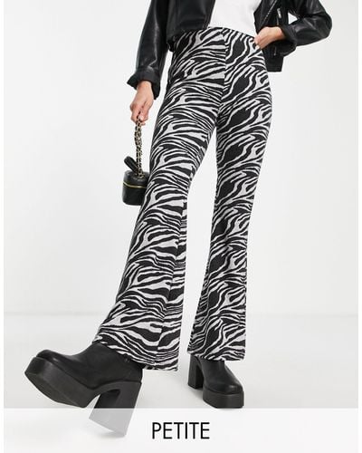 New Look Marble Print Flare Trousers - Black