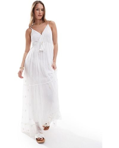 South Beach Sequin Detail Cami V Neck Maxi Dress - White