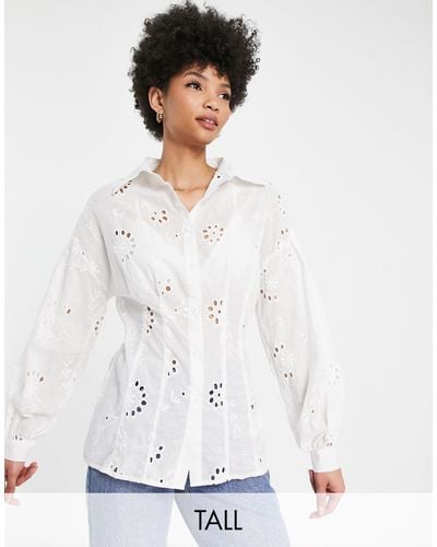 Missguided Chemise en broderie anglaise à détail corset - Blanc