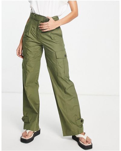 ALIGNE Pantalon cargo ample en coton - kaki - khaki - Vert