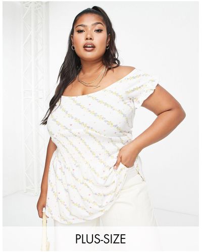 Simply Be Bardot Top With Shirred Waist - White