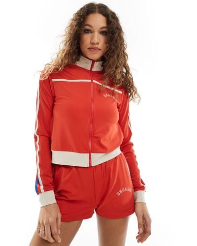 Reclaimed (vintage) Zip Up Sports Track Jacket Co-ord With Stripe And Funnel Neck - Red