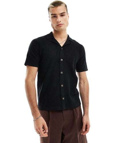 Only & Sons Revere Collar Open Knit Shirt - Black