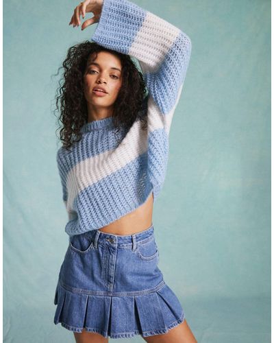 Miss Selfridge Pull court oversize à rayures - Bleu