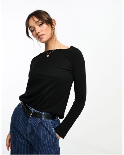 Mango Boat Neck Long Sleeve Top - Blue