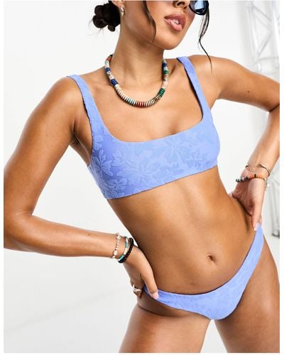 Weekday Sand Jacquard Scoop Neck Bikini Top - Blue