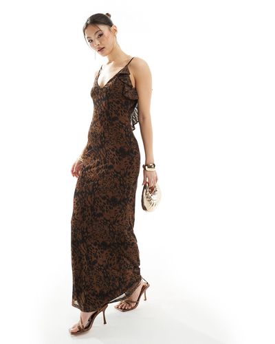 ASOS Mesh Cami Maxi Dress With Ruffle Back Detail - Brown