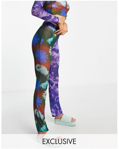 Collusion Digital Floral Mesh Flare Trouser - Multicolour