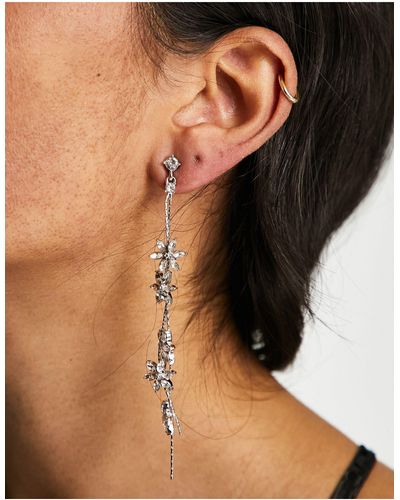 ASOS Drop Earrings With Floral Crystal Chain Design - Black