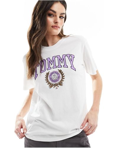 Tommy Hilfiger T-shirt stile college vestibilità comoda bianca - Bianco